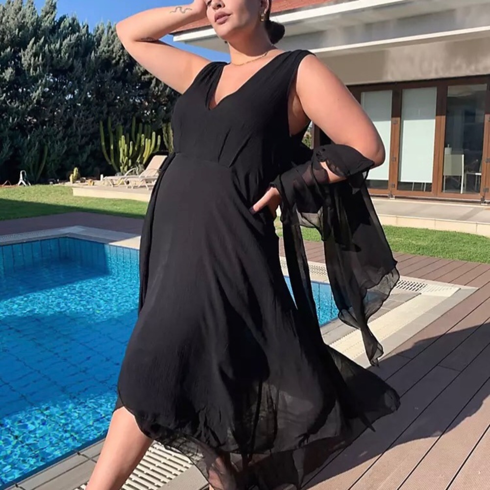 Soft layered hi-low maxi dress with tie waist